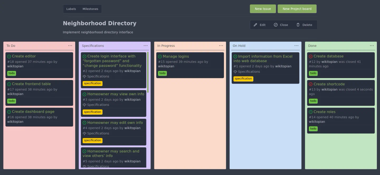 A kanban project board.